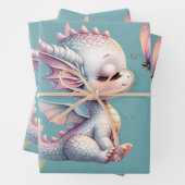 ピンクゴールドフローラルドラゴンバタフライガールベビーシャワー ラッピングペーパーシート (インサイチュ)