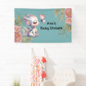 ピンクゴールドフローラルドラゴンバタフライガールベビーシャワー 横断幕 (インサイチュ)