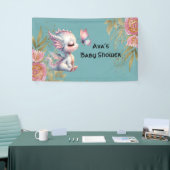 ピンクゴールドフローラルドラゴンバタフライガールベビーシャワー 横断幕 (トレードショー)