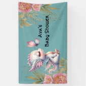 ピンクゴールドフローラルドラゴンバタフライガールベビーシャワー 横断幕 (縦)