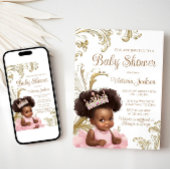 ピンクゴールドブラックベビーガールシャワー 招待状