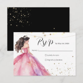 ピンクゴールドプリンセスのクィンセañera（15歳の誕生日）Save the Date 出欠カード