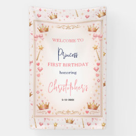 ピンクゴールドプリンセスクラウンフェアリーテイル1歳誕生日 横断幕
