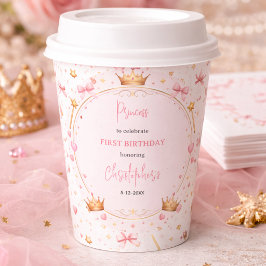 ピンクゴールドプリンセスクラウンフェアリーテール1歳誕生日 紙コップ