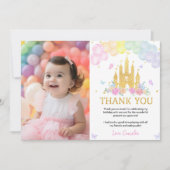ピンクゴールドプリンセス城の誕生日感謝カード サンキューカード (正面)