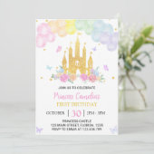 ピンクゴールドプリンセス城 1歳誕生日招待状 招待状 (スタンド正面)