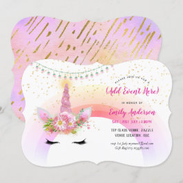 ピンクゴールドユニコーンフェイス招待状　あらゆるイベントに 招待状