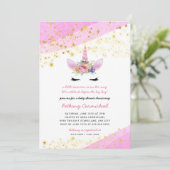 ピンクゴールドユニコーンベイビーシャワー招待状 招待状 (スタンド正面)