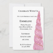 ピンクゴールドユニコーン ホワイト バースデー 招待状 (正面)