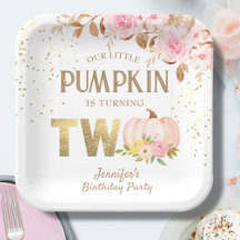 ピンクゴールドラメカボチャフラワールガール2歳の誕生日