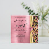 ピンクゴールドレパード箔ジェムリボン 40歳の誕生日 招待状 (スタンド正面)