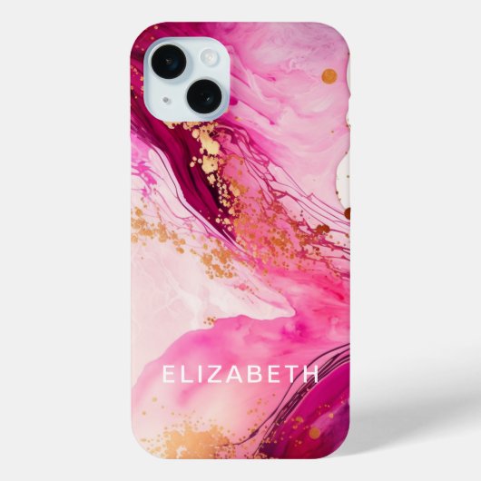 ピンクゴールド大理石ラメ 名前入り Case-Mate iPhoneケース (裏面)