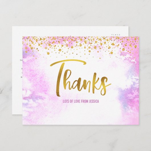 ピンクゴールド　ありがとう　スウィート16　ウォーターカラー　誕生日 ポストカード (正面/裏面)