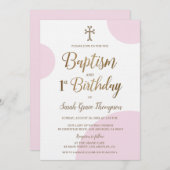 ピンクゴールド アルメニア十字架 女の子 洗礼 誕生日 1周年 招待状 (正面/裏面)
