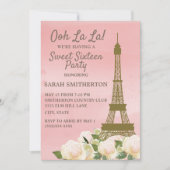 ピンクゴールド エッフェル塔 ホワイトフラワースイート16 招待状 (正面)
