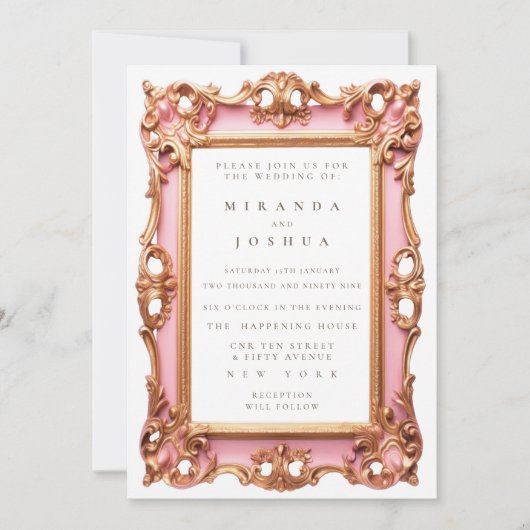 ピンクゴールド オルネイト フィリグリー フローリッシュ フレーム 招待状 (正面)
