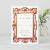 ピンクゴールド オルネイト フィリグリー フローリッシュ フレーム 招待状 (スタンド正面)