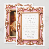 ピンクゴールド オルネイト フィリグリー フロール フレーム 招待状 (正面/裏面)