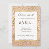 ピンクゴールド グリッツ スパークル ヒョウ柄 招待状 (正面)