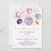 ピンクゴールド スペース カウントダウン開始 ベイビー シャワー 招待状 (正面)