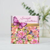 ピンクゴールド バタフライ ピンクゴールド スイート16 誕生日 招待状 (スタンド正面)