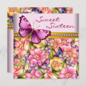 ピンクゴールド バタフライ ピンクゴールド スウィート16 誕生日 招待状 (正面/裏面)