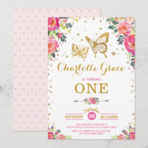 ピンクゴールド バタフライ 水彩 フラワー 誕生日