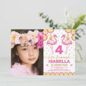 ピンクゴールド フラミンゴ 誕生日 トロピカル プールパーティー 招待状 (スタンド正面)