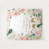 ピンクゴールド フラワーバタフライ ベビーシャワー 背景 タペストリー (正面(横))