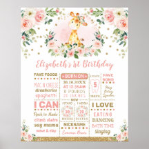 ピンクゴールド フラワー キリン 1歳 誕生日 マイルストーン