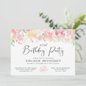 ピンクゴールド フローラル ウォーターカラー 60歳の誕生日 招待状 (スタンド正面)