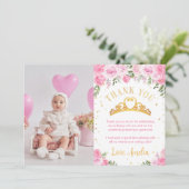 ピンクゴールド フローラル クラウンプリンセス 誕生日 サンキューカード (スタンド正面)