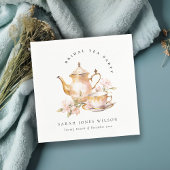 ピンクゴールド フローラル ティーセット ブライダルシャワー ティーパーティー スタンダードカクテルナプキン