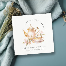 ピンクゴールド フローラル ティーセット ブライダルシャワー ティーパーティー スタンダードカクテルナプキン