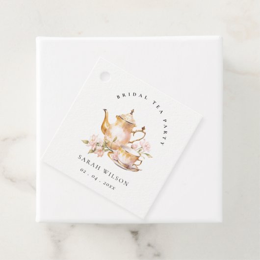 ピンクゴールド フローラル ティーセット ブライダルシャワー ティーパーティー フェイバータグ (インサイチュ)