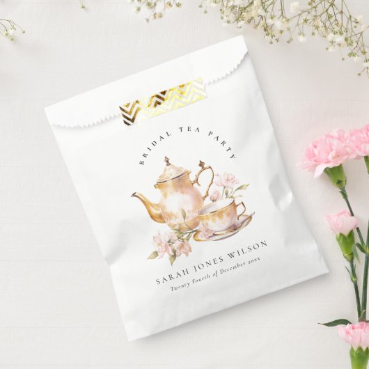 ピンクゴールド フローラル ティーセット ブライダルシャワー ティーパーティー フェイバーバッグ (封をした状態)