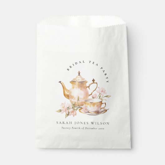 ピンクゴールド フローラル ティーセット ブライダルシャワー ティーパーティー フェイバーバッグ (正面)