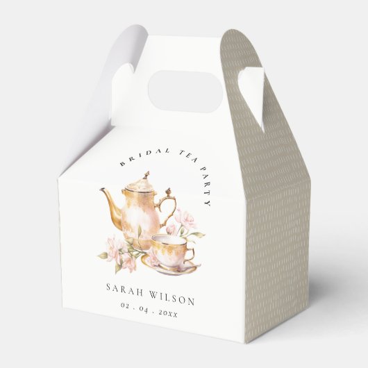 ピンクゴールド フローラル ティーセット ブライダルシャワー ティーパーティー フェイバーボックス (正面サイド)