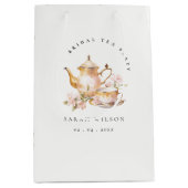 ピンクゴールド フローラル ティーセット ブライダルシャワー ティーパーティー ミディアムペーパーバッグ (正面)