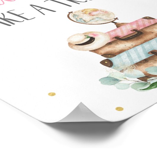 ピンクゴールド フローラル トラベル ブライダルシャワー サイン (角)