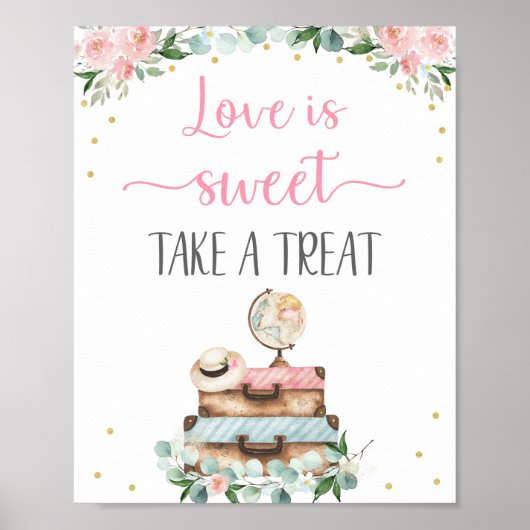 ピンクゴールド フローラル トラベル ブライダルシャワー サイン (正面)