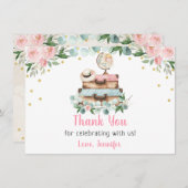 ピンクゴールド フローラル トラベル ブライダルシャワー サンキューカード (正面/裏面)