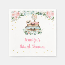 ピンクゴールド フローラル トラベル ミス・トゥ・ミセス ブライダルシャワー スタンダードカクテルナプキン