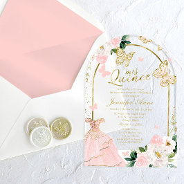 ピンクゴールド フローラル バタフライ ケンセイェーラ  アクリル招待状