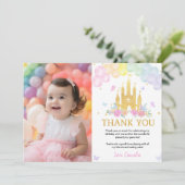 ピンクゴールド プリンセス城 バースデー サンクスカード サンキューカード (スタンド正面)