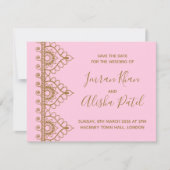 ピンクゴールド ヘンナ デジ インド 結婚式招待状 出欠カード (正面)