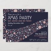 ピンクゴールド ホワイト ブルー ウィンター スノーフレーク クリスマス パーティー 招待状 (正面/裏面)