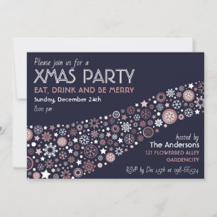 ピンクゴールド ホワイト ブルー ウィンター スノーフレーク クリスマス パーティー 招待状