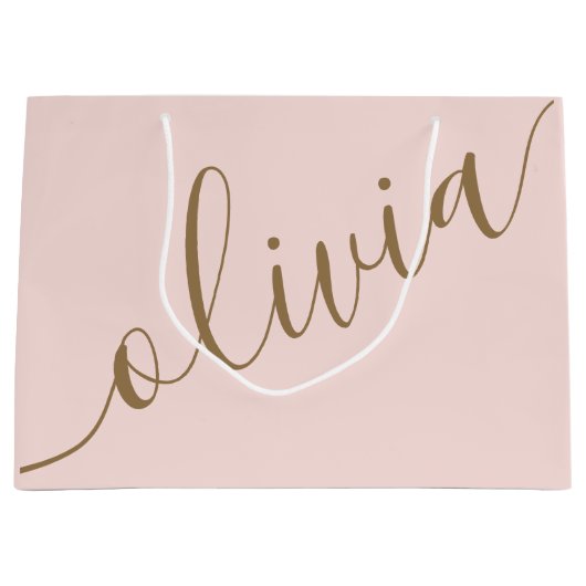 ピンクゴールド ミニマル モダン モノグラム エレガント ラージペーパーバッグ (正面)