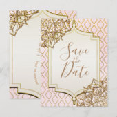ピンクゴールド モロッカン アラビアンナイト セーブ・ザ・デート 案内ポストカード (正面/裏面)